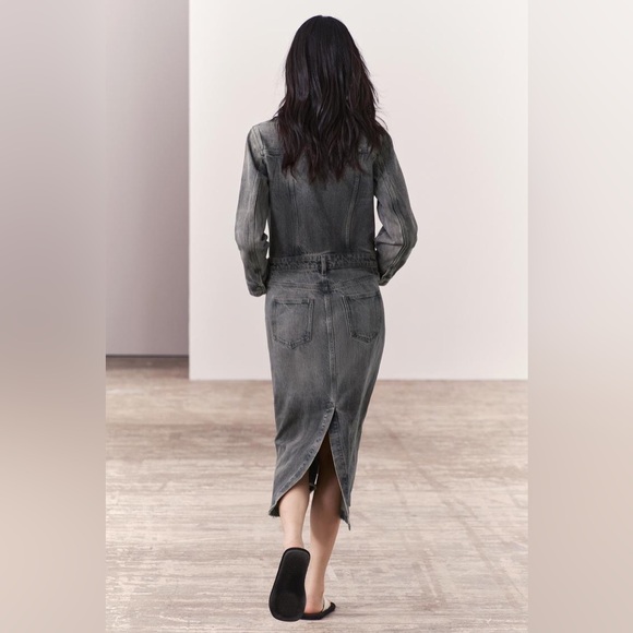 ZARA ZW Collection Denim Cotton Shirt Midi Dress Size Small Gray Wash $139 NWT - Picture 2 of 13